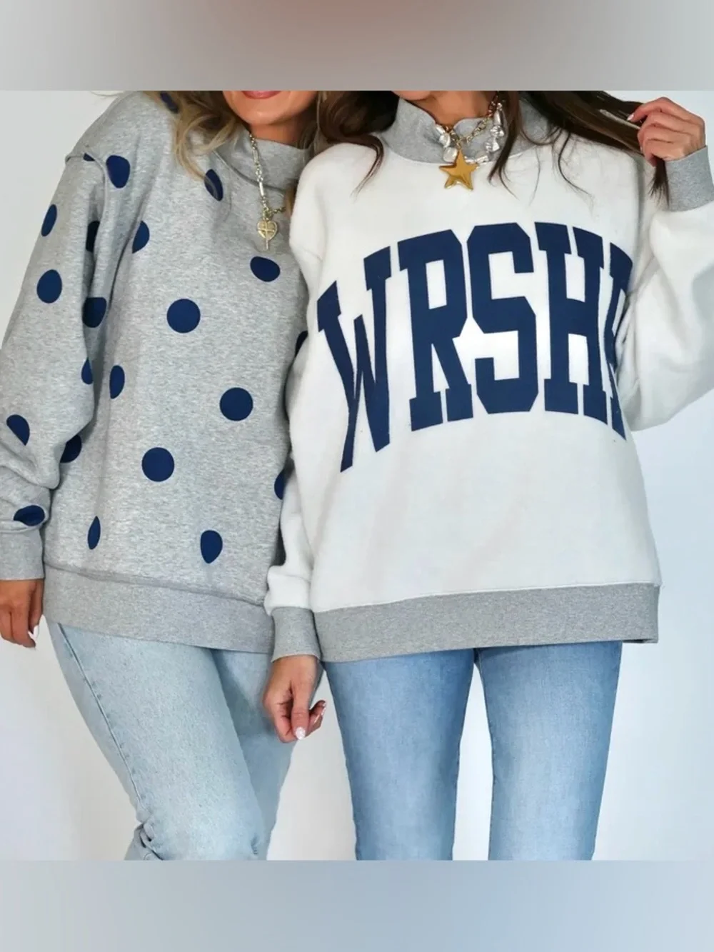 WRSHP Reversible Polka Dot Mock Neck Sweatshirt S/M